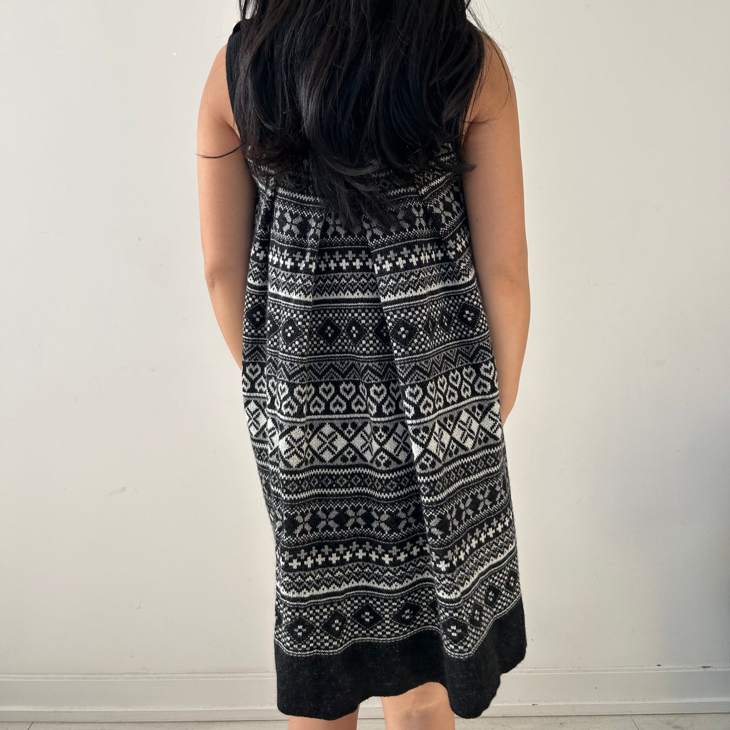 BNWT Jill Stuart Black Angora and Wool Blend Fair Isle Knit Sleeveless Dress - Medium