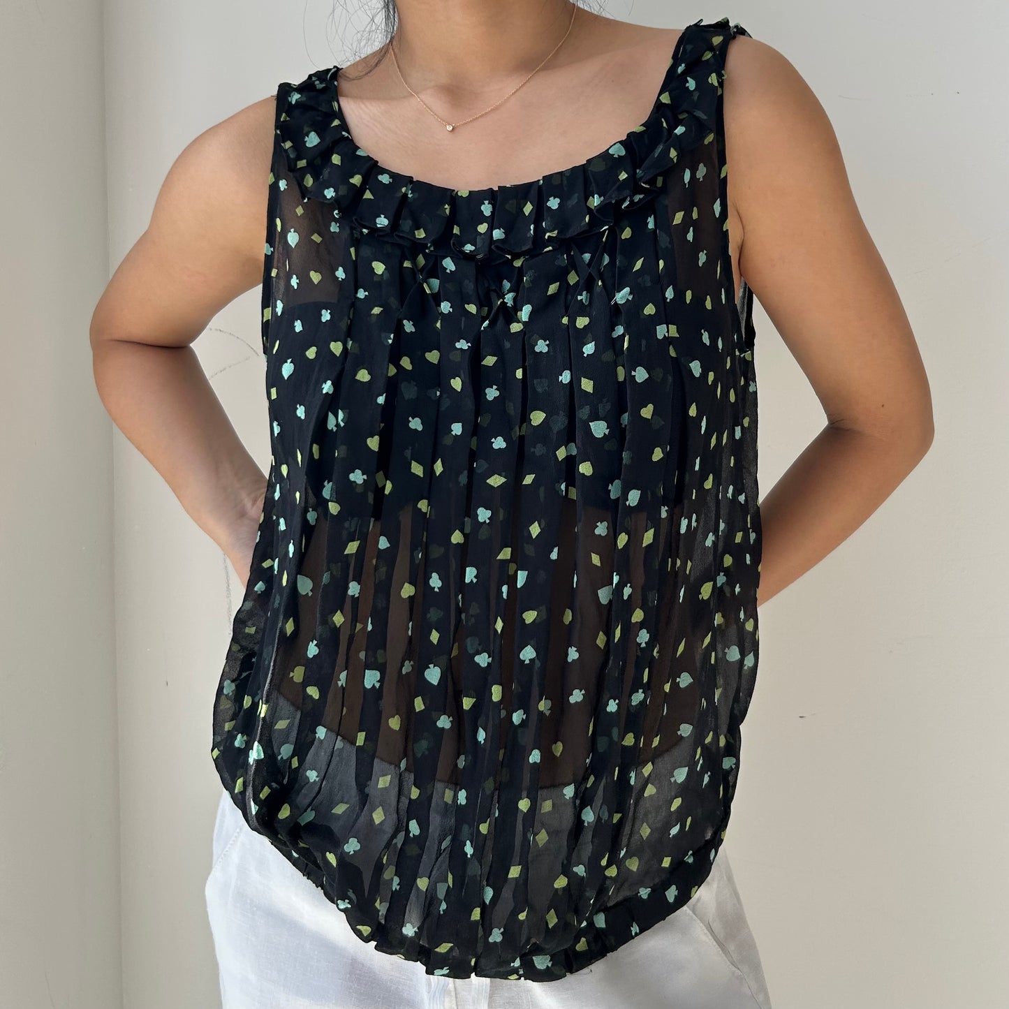 Diane von Furstenberg Black Patterned Silk Tank - Large