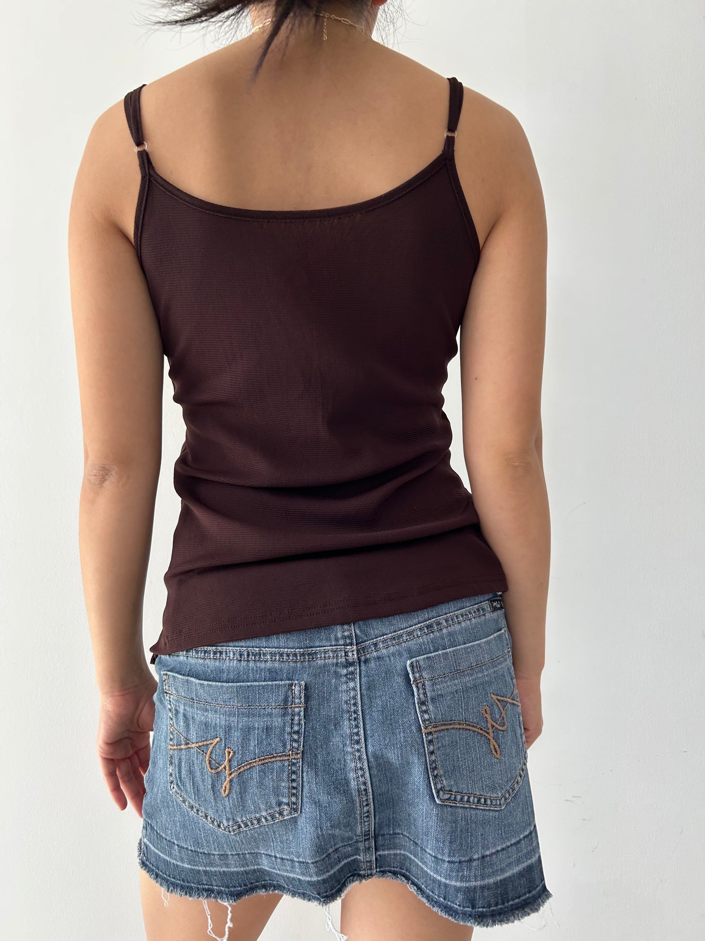 Brown Beaded Mesh Tank - Large