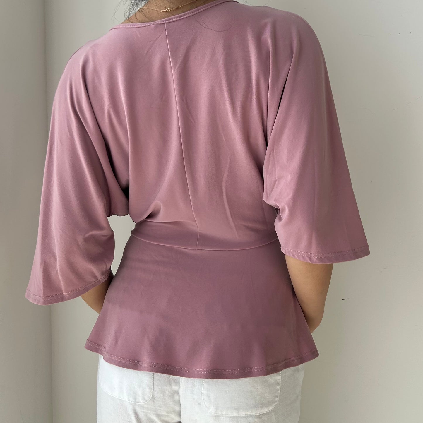 Made in USA Dusty Rose Wrap Peplum Top - Small
