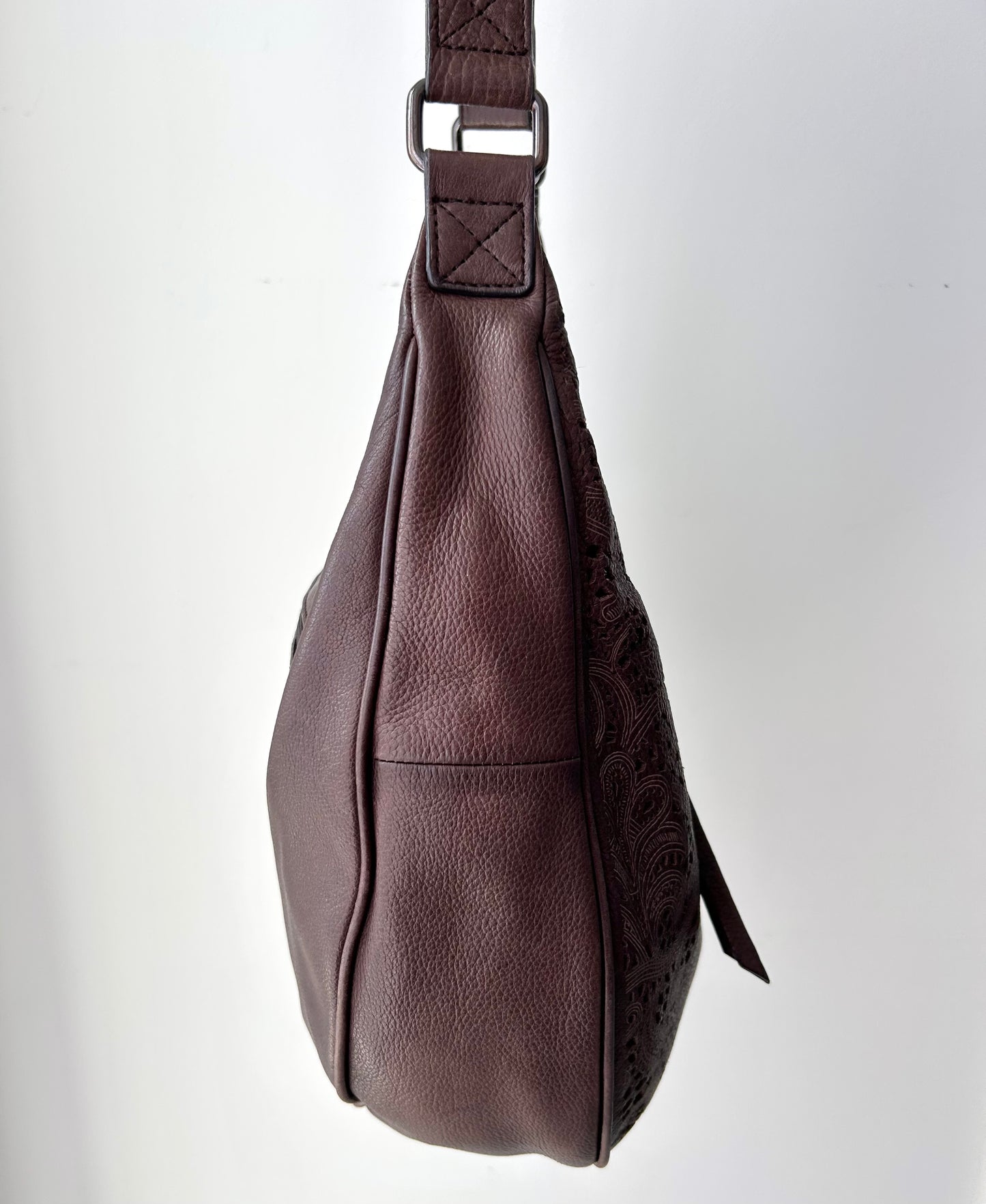 Danier Brown Embroidered Leather Hobo Bag