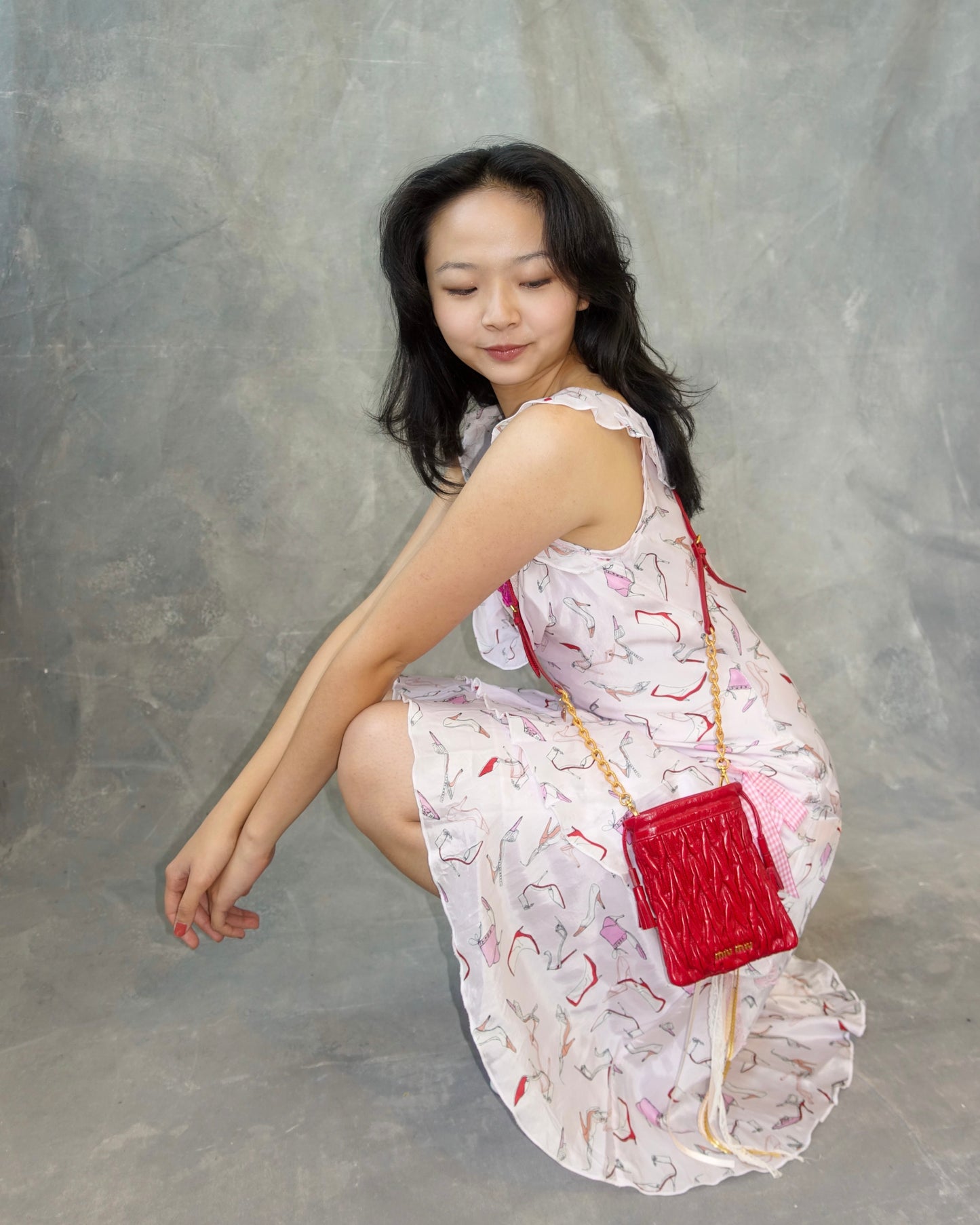 2003 Miu Miu Cherry Red Matelassé Leather Chain-link Crossbody Bag