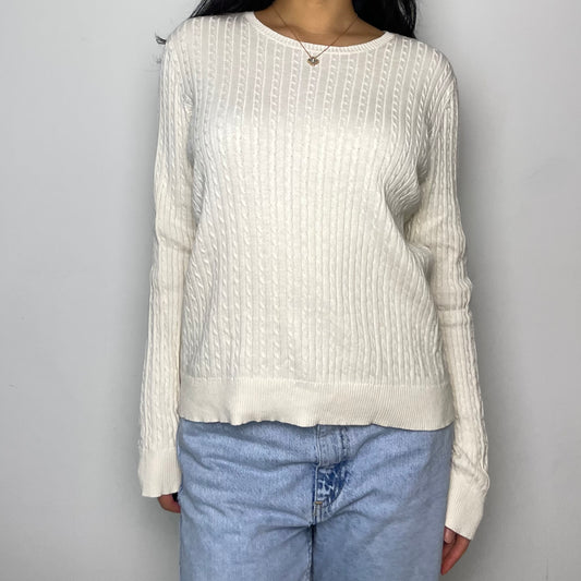 Liz Claiborne White Crewneck Cable Knit Sweater - Medium/Large