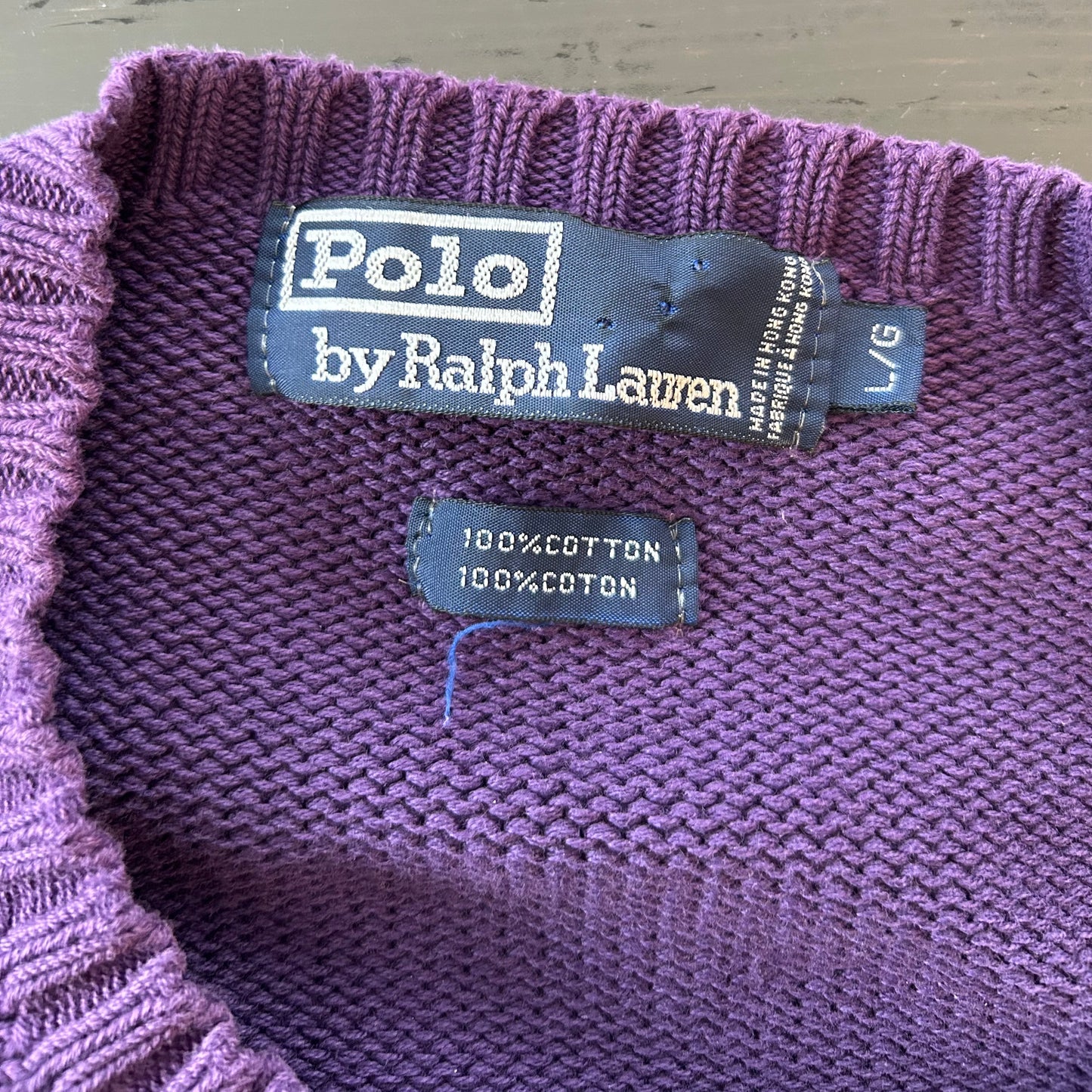 Vintage 1980s Polo Ralph Lauren Purple Crewneck Knit Jumper - Large