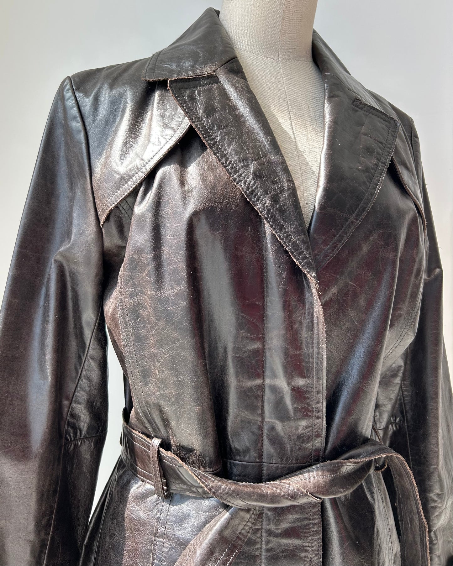 Nine West Brown Leather Trench Coat - Medium
