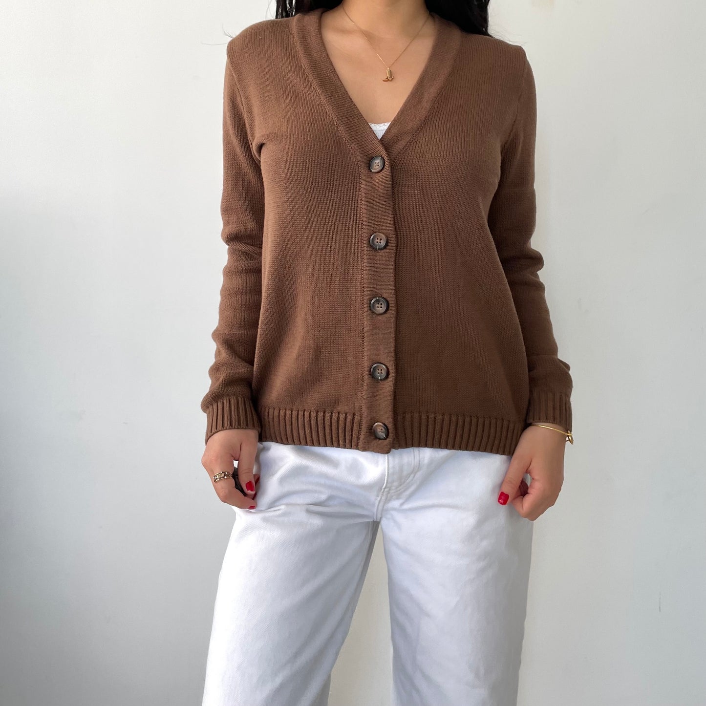 Brandy Melville Brown V-Neck Cardigan - Medium