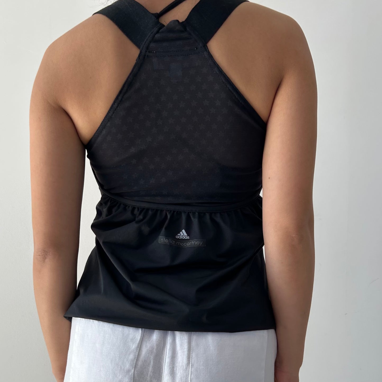 Stella McCartney for Adidas Black Mesh Detail Bubble Hem Halter Top - X-Small