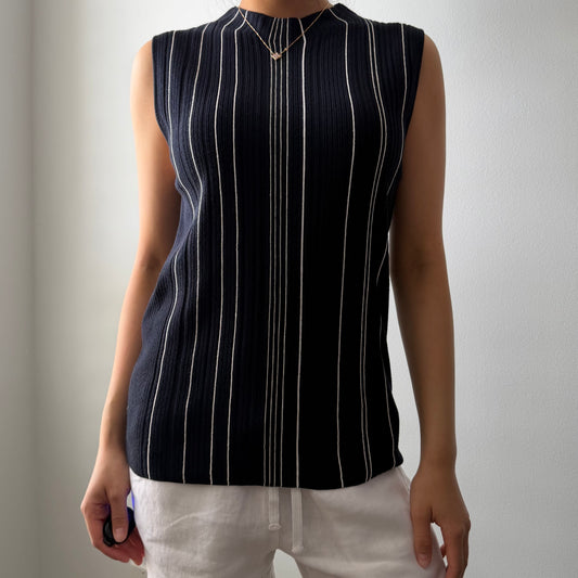 Theory Navy Sleeveless Knit Top - Medium
