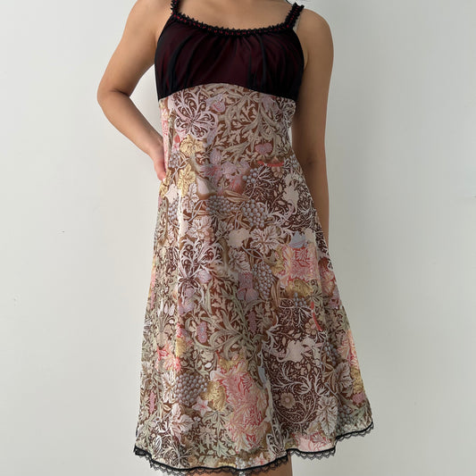 Kollontaï Black Mesh Bust Floral Slip Dress - Medium