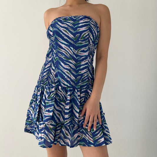Moda International Blue Abstract Strapless Mini Dress - X-Small