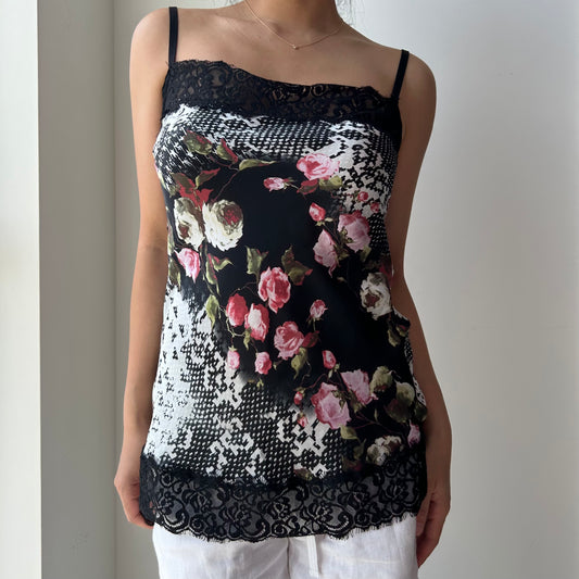 Rinascimento Black Floral Lace Trim Lingerie Top - Small