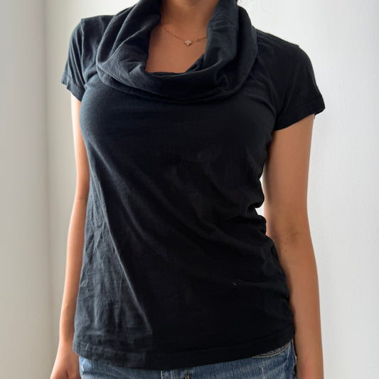 Esprit Black Short Sleeve Cowl Neck Top - Medium