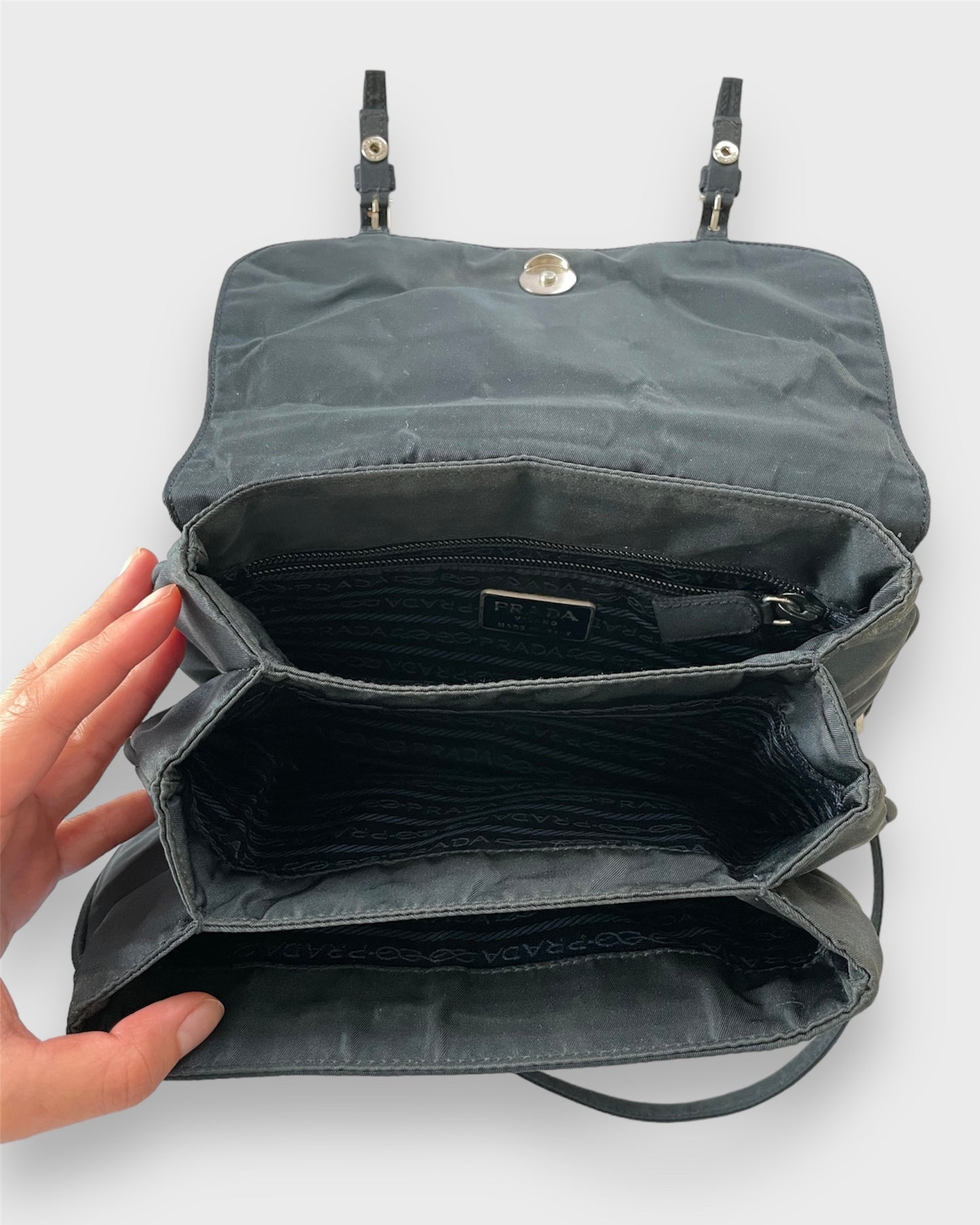 Vintage 90s Prada Black Tessuto Nylon Accordion Flap Messenger Bag