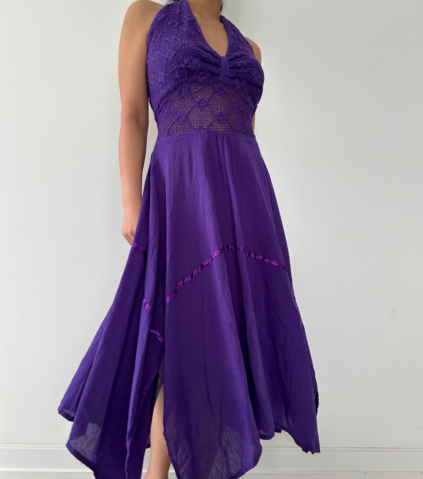 Purple Halter Handkerchief Dress - Medium