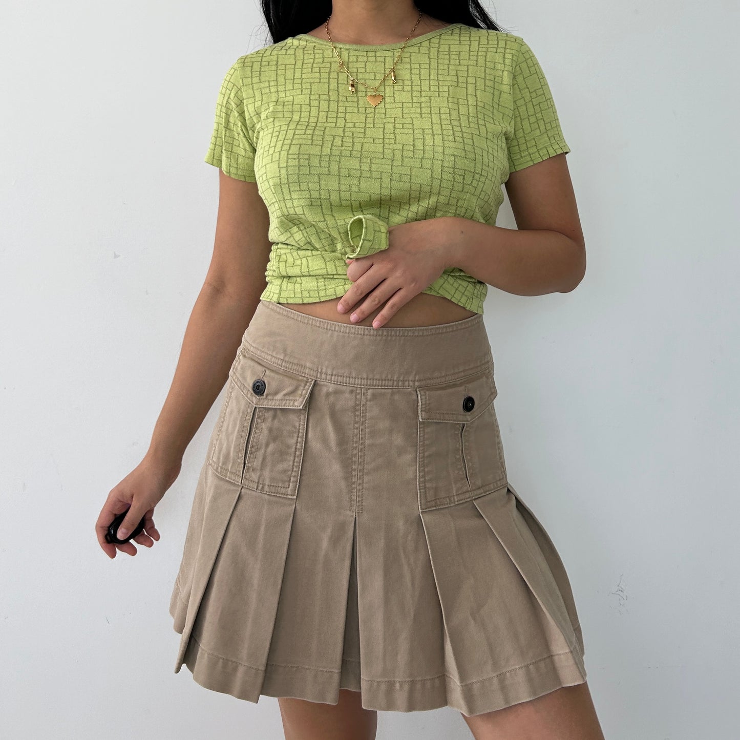 Beige Pleated Mini Skirt - Large