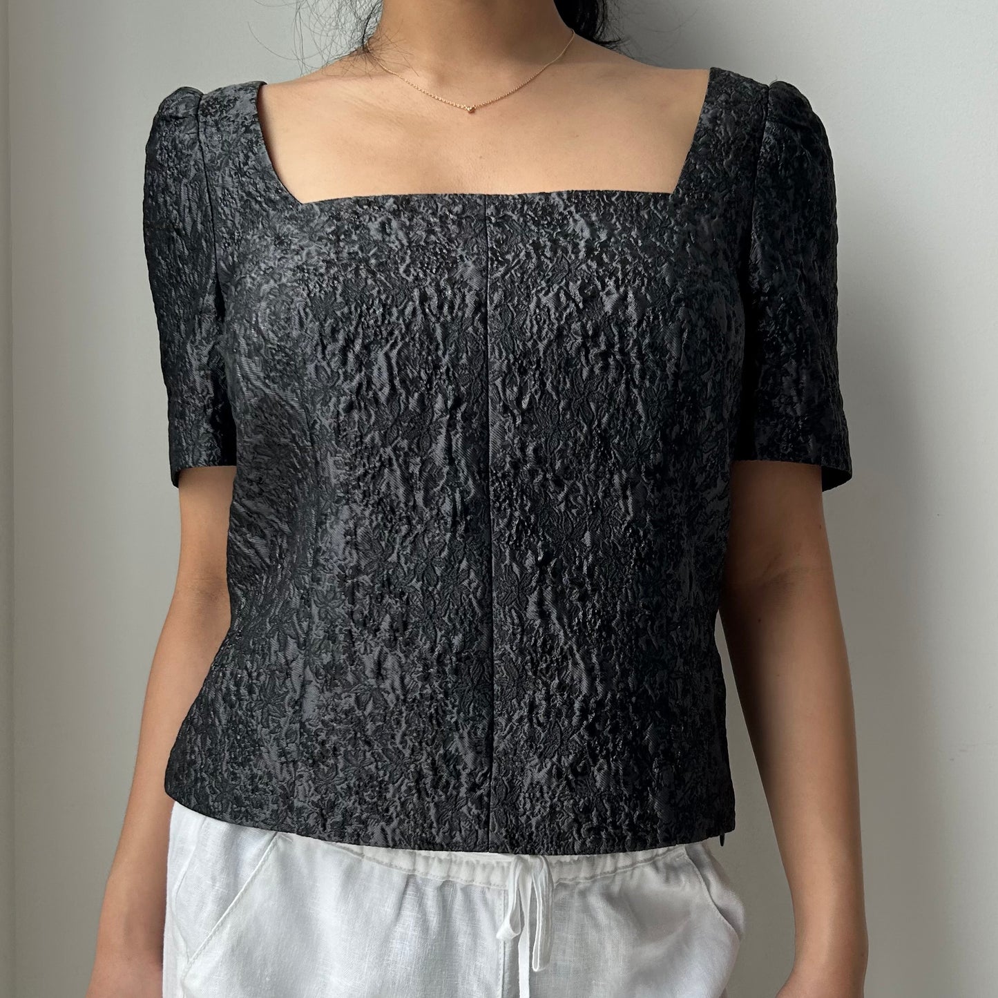 Club Monaco Charcoal Grey Jacquard Square Neck Top - Small