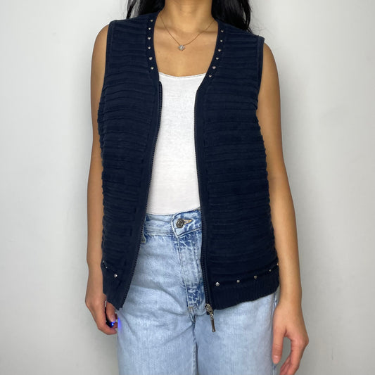 Navy Knitted Zip Up Vest - Large