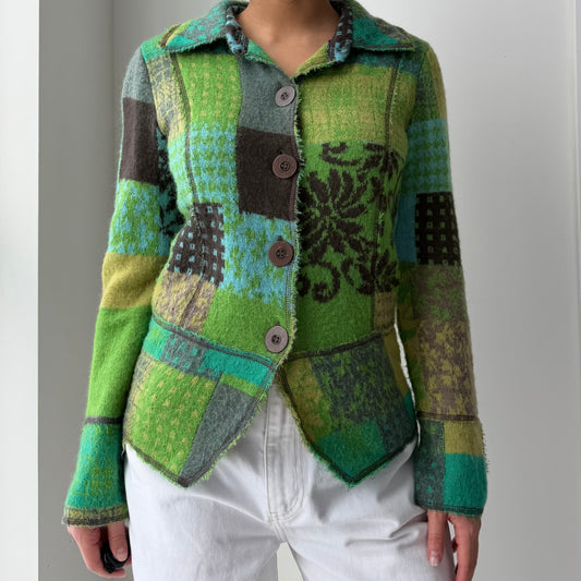 Aldo Martin’s Green Patchwork Knit Mohair Cardigan - Small