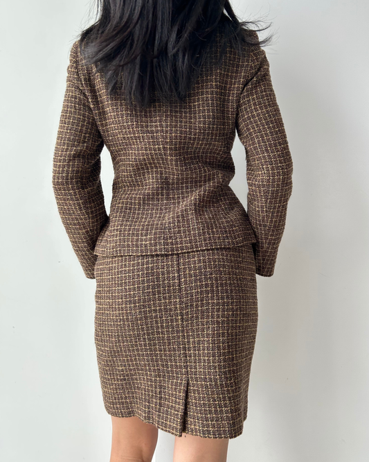 1980s Made in Canada Wool Skirt Suit in Brown Tweed - Small