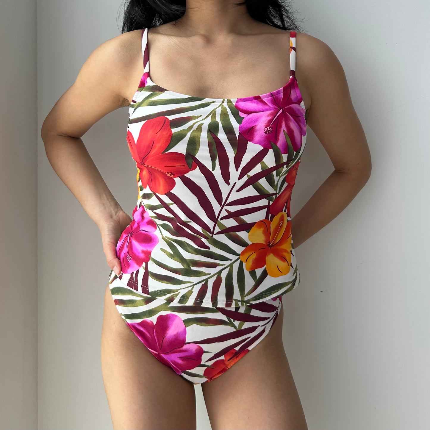 Oscar de la Renta Floral Tankini 3-Piece Swim Set - US 8