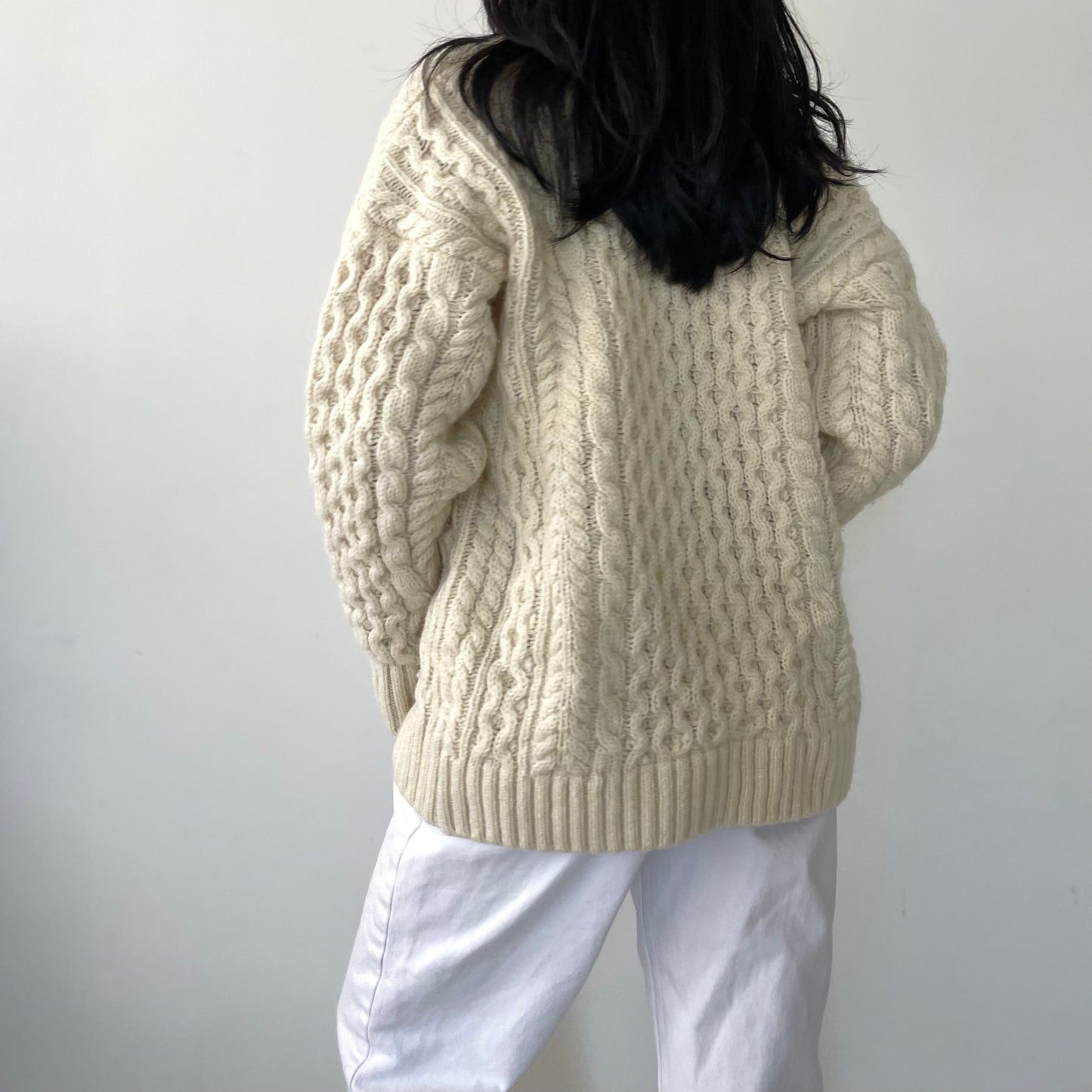 Brandy Melville Cream Aran Wool Knit Chunky Cardigan - X-Small/Small/Medium