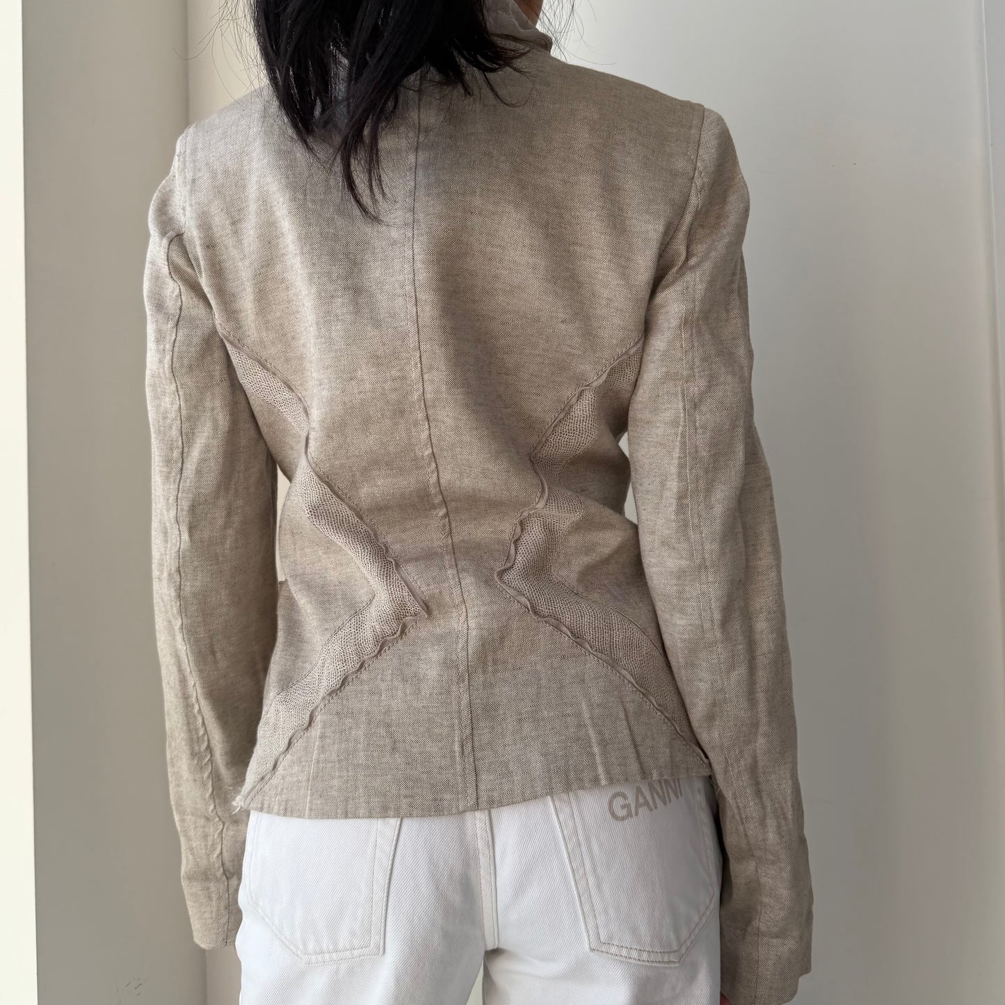 Bandolera Beige Linen Deconstructed Ruffle Jacket - Small