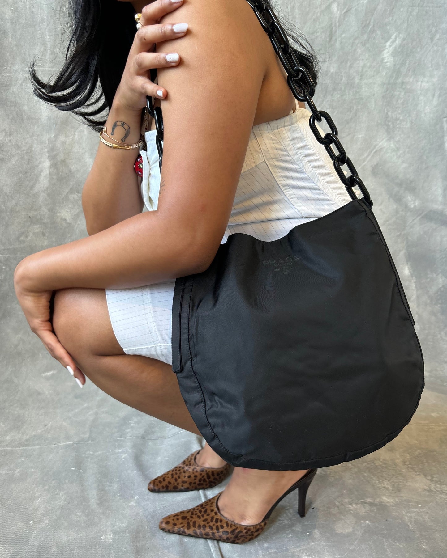 Prada Black Tessuto Chainlink Shoulder Bag