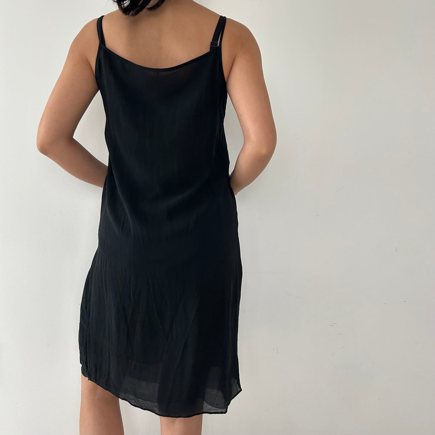 Vintage 90s Max Studio Black Beaded Mesh Mini Dress - Medium