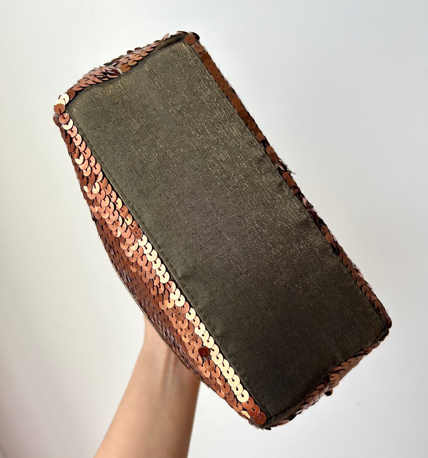 Green and Brown Sequin Top Handle Bag