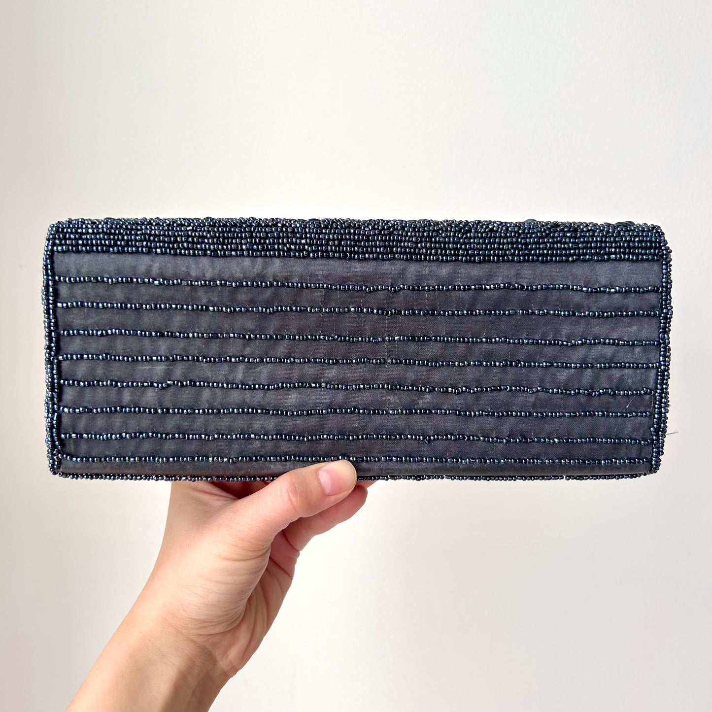 Blue Beaded Clutch Bag with Crossbody Strap