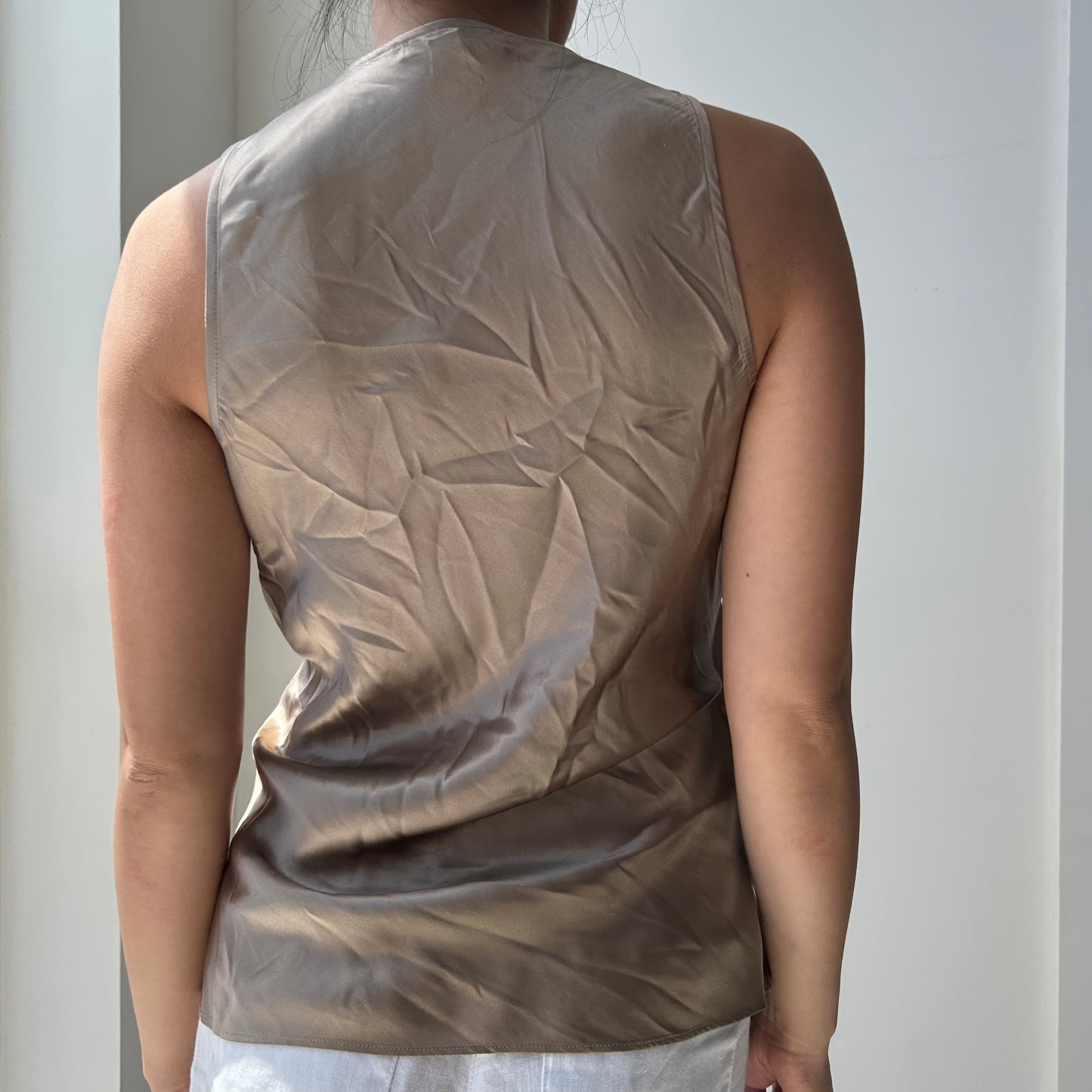 Lauren Ralph Lauren Brown Metallic Ruffle Silk Tank - Small