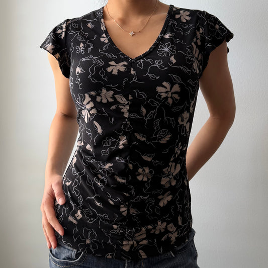 Jacob Black Floral V-Neck Top - Small