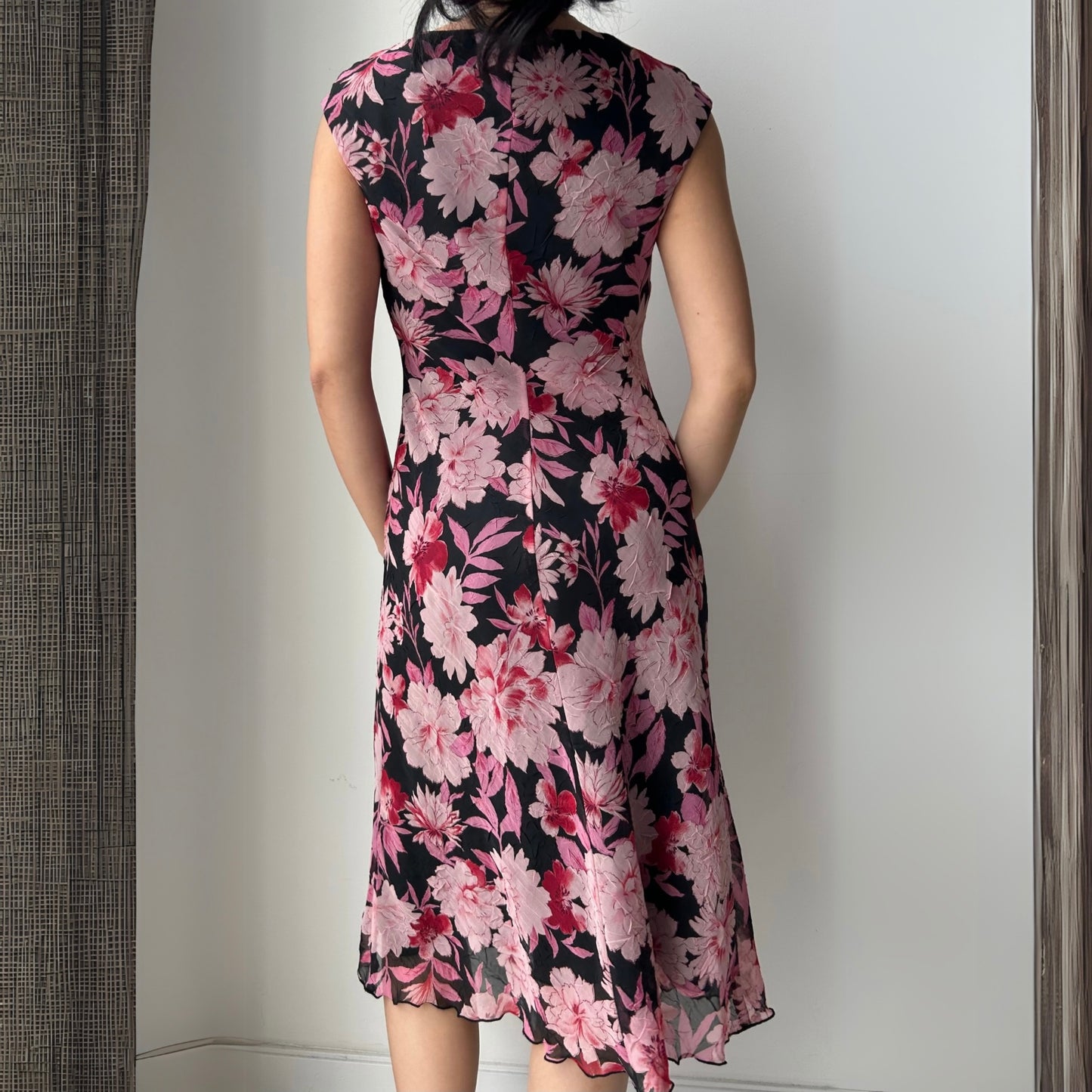 Vintage 90s Made in Canada Pink Floral Midi Dress - Small
