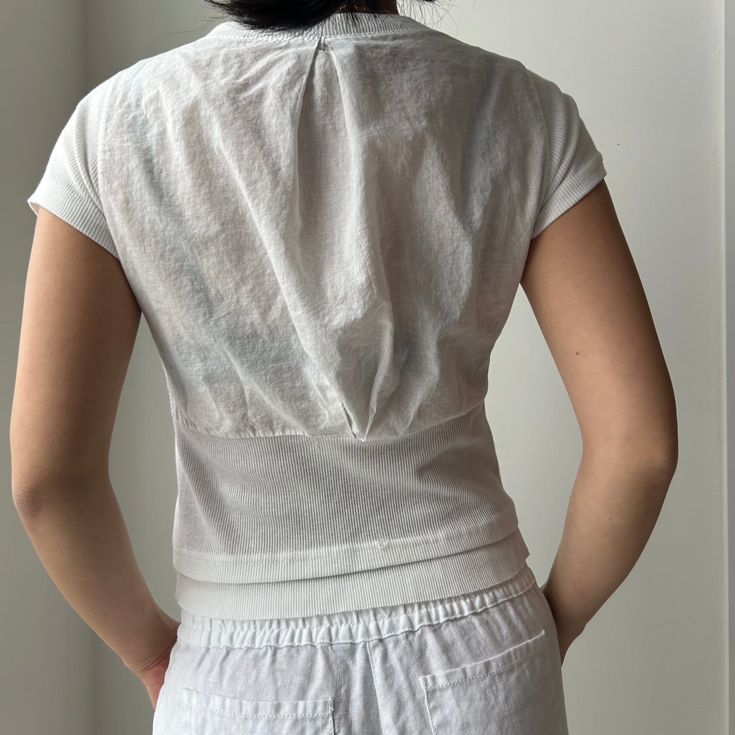 White V-Neck Cotton Blouse - Small