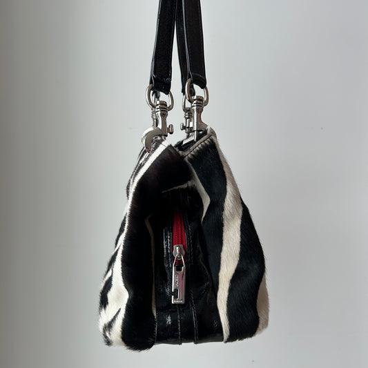 Made in Italy Zebra Print Calf Hair Leather Shoulder Bag
