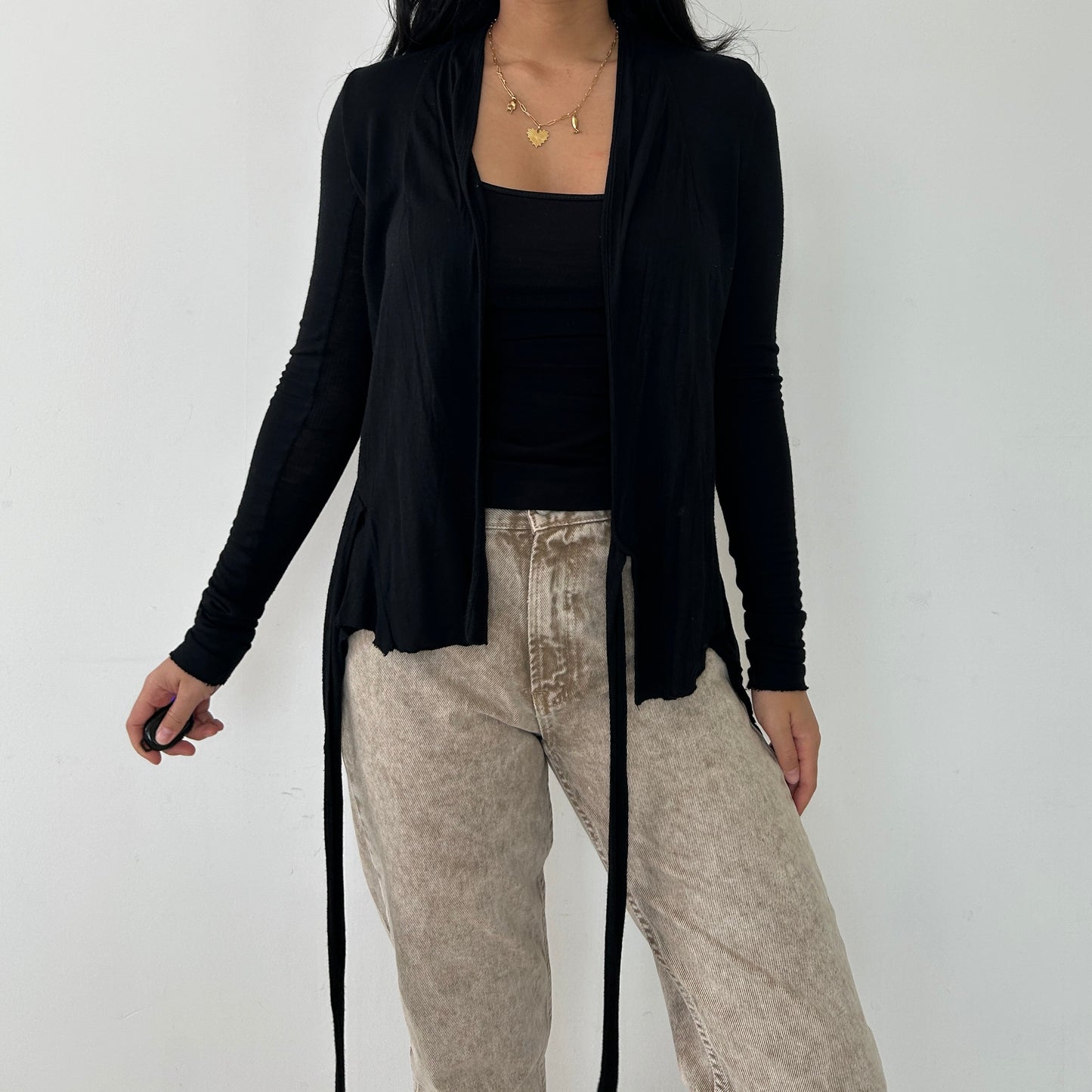 Rick Owens Lilies Black Silk Wrap Cardigan - X-Small