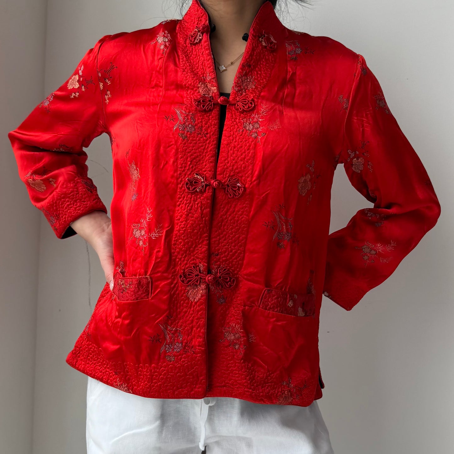 Vintage 1960s Peony Brand Shanghai Reversible Mandarin Jacket - Medium