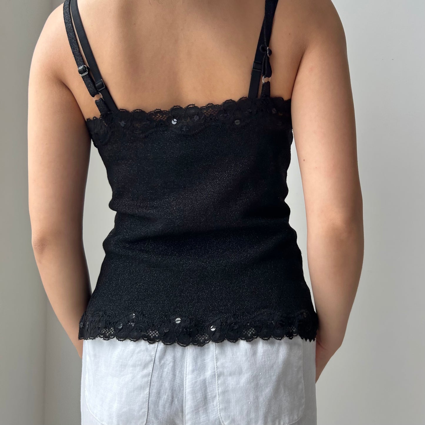 Bebe Black Metallic Knit Cami Top - Large