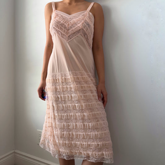 Blush Pink Lace-Trim Slip Dress - Medium