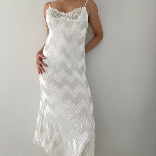 Vintage Made in Canada Cream Pleated Slip Dress - Medium