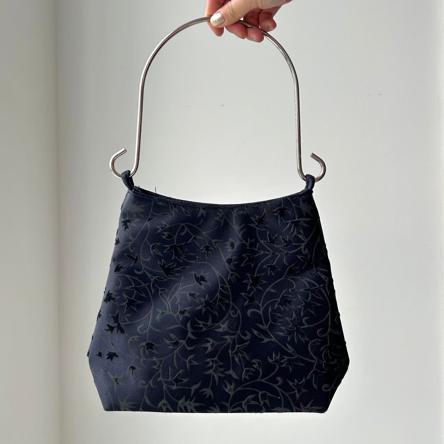 Vintage Navy Floral Jacquard Top-Handle Bag