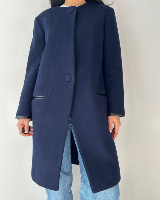 Club Monaco Navy Wool Overcoat - X-Small