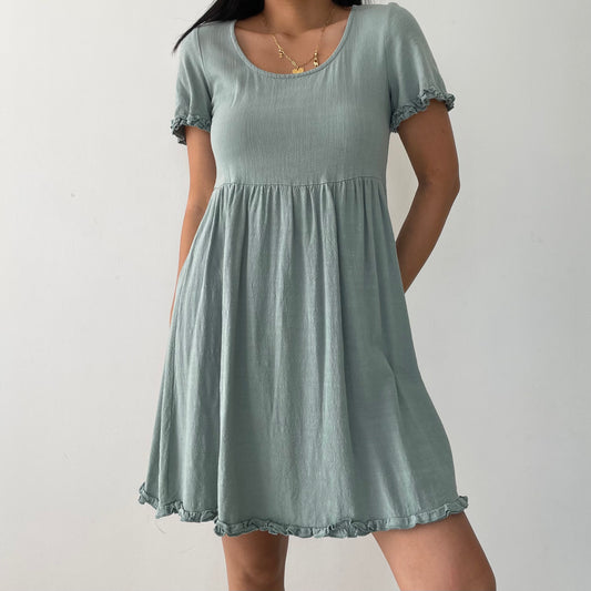 Green Linen Babydoll Dress - X-Small