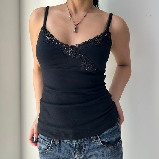 Jacob Connexion Black Lace Trim Beaded Cami - X-Small