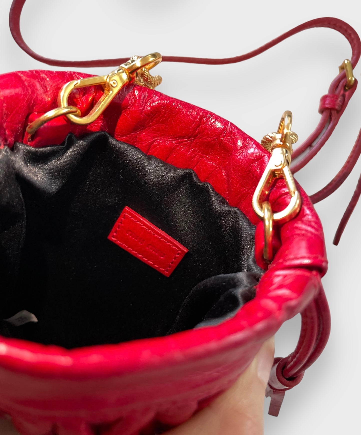 2003 Miu Miu Cherry Red Matelassé Leather Chain-link Crossbody Bag
