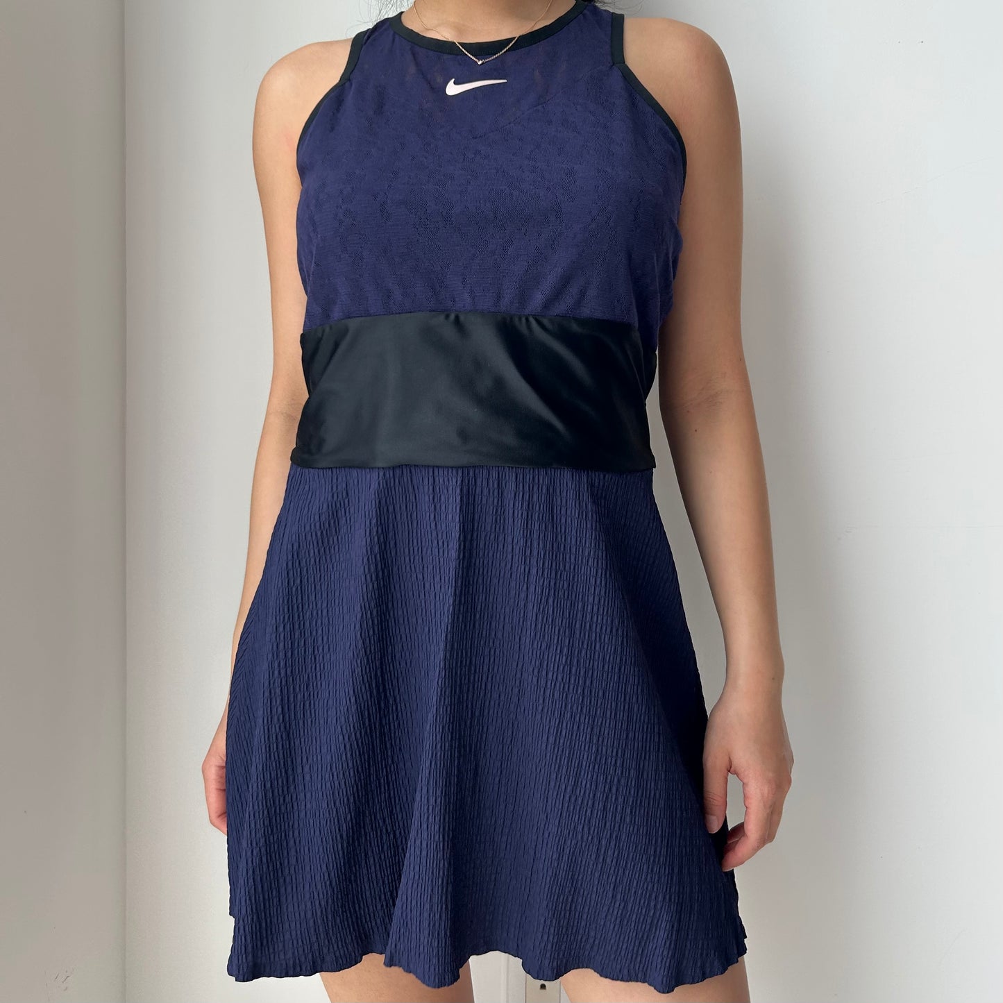 Nike Dark Blue and Black Mesh Racerback Dress - Large