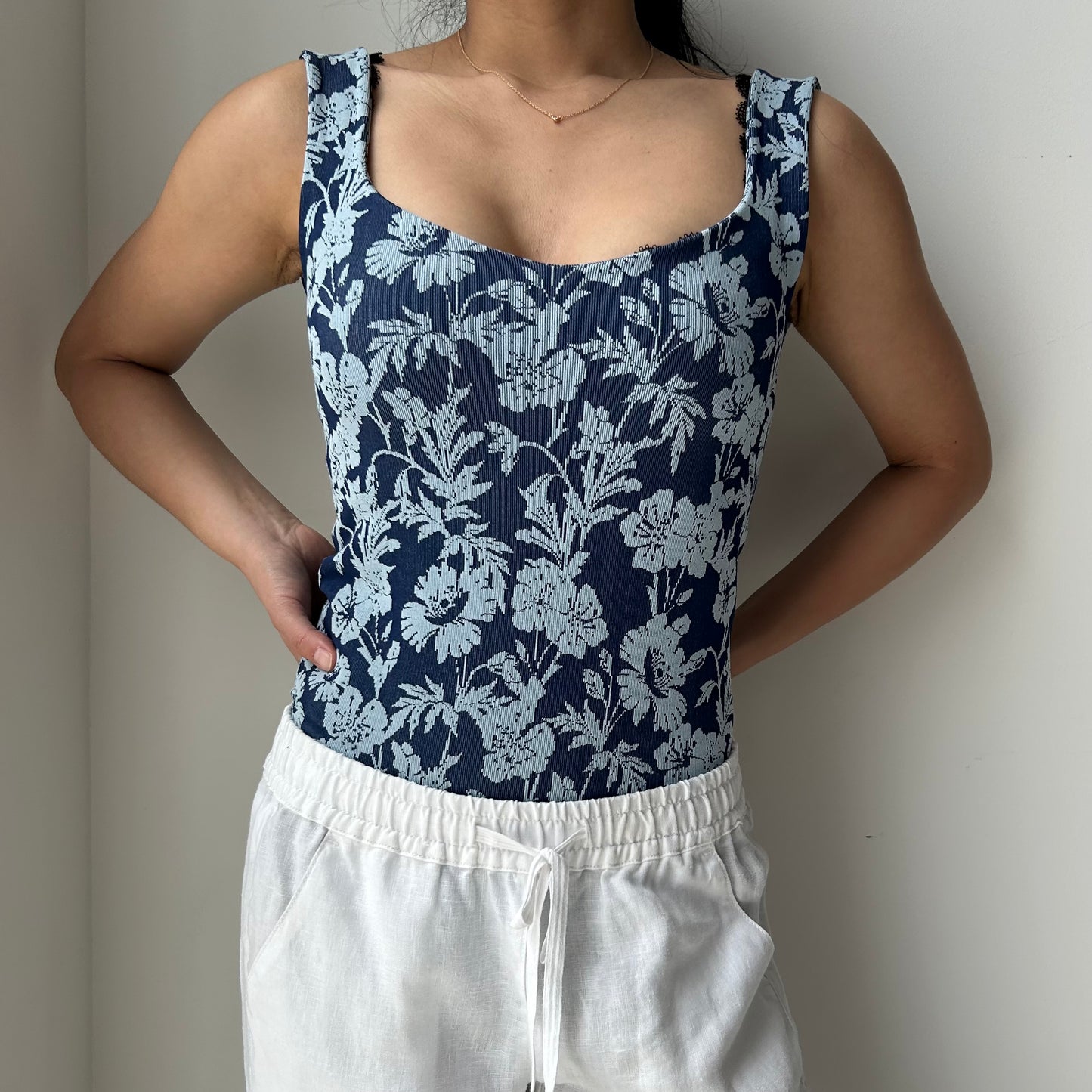 Intimately by Free People Blue Floral Bodysuit - Small/Medium