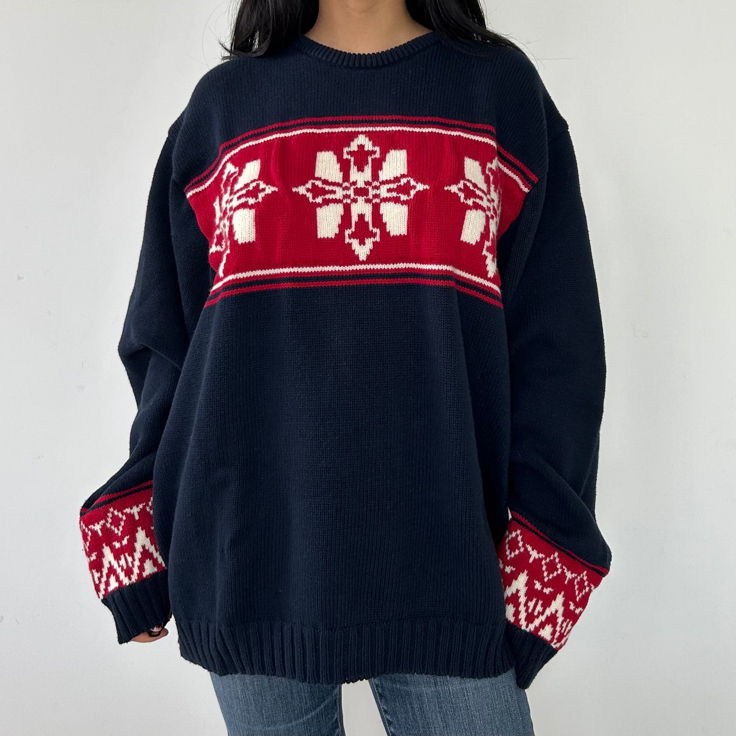 Chaps Navy Nordic Knit Sweater - X-Large