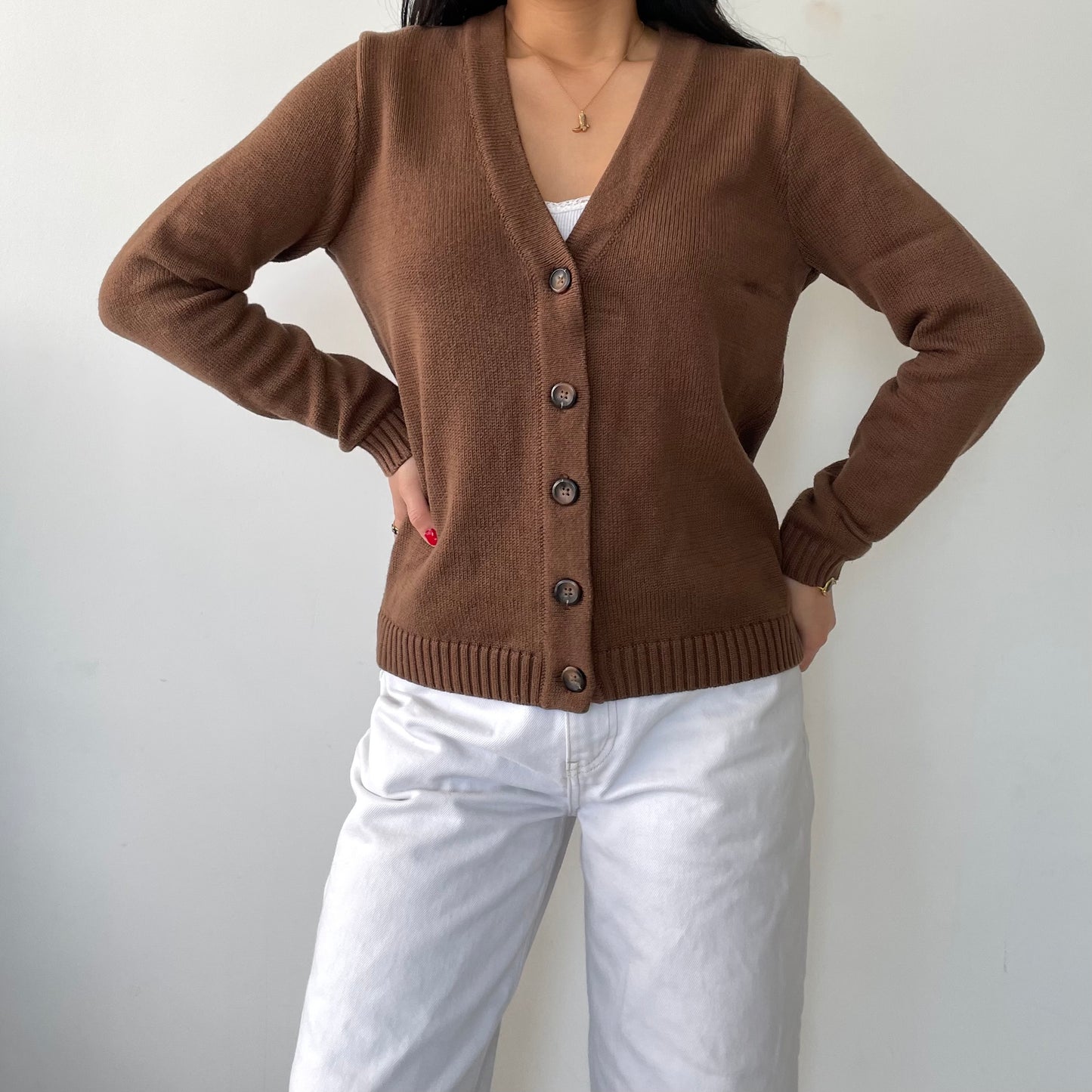 Brandy Melville Brown V-Neck Cardigan - Medium