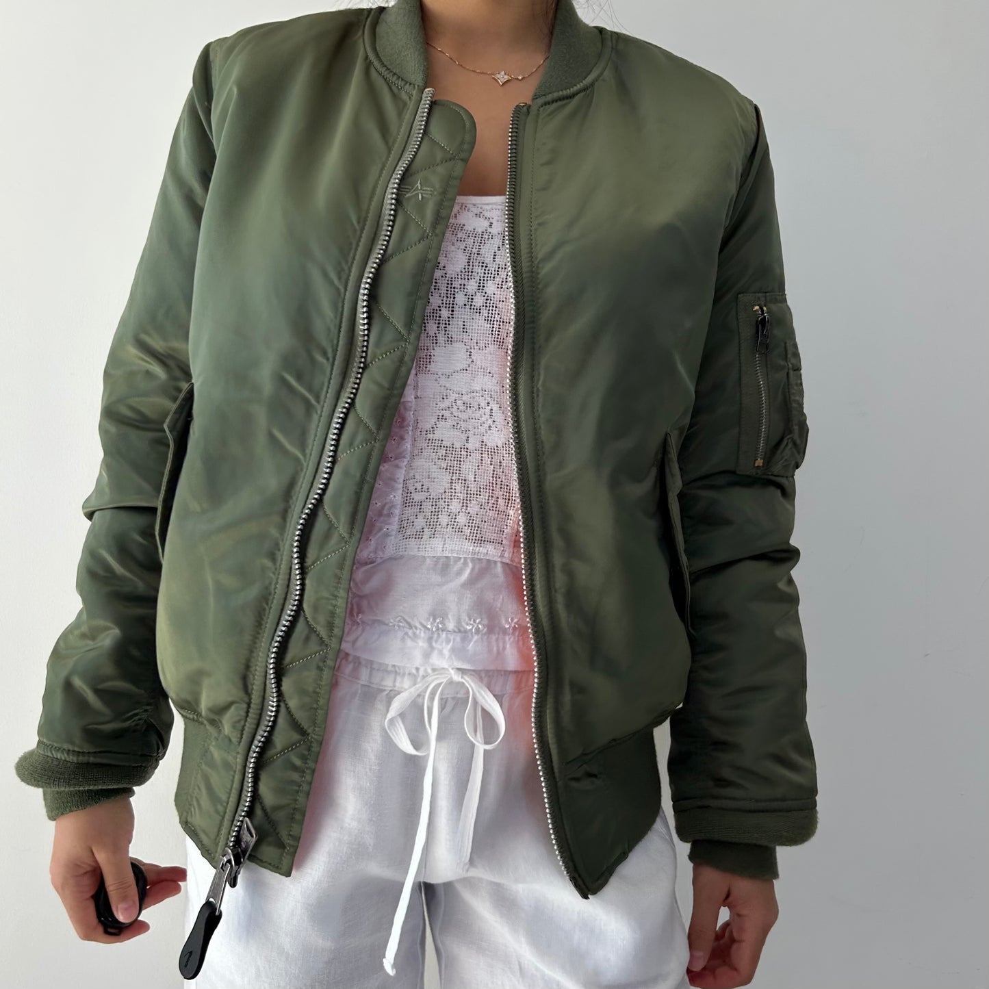 Alpha Industries Green MA-1 W Reversible Bomber Jacket - Small